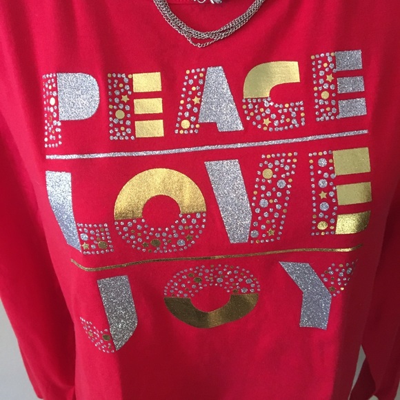 NWT HOLIDAY TIME LG COTTON RED SILVER & GOLD SHORT SLEEVED TEE WITH SPARKLE - Picture 2 of 11